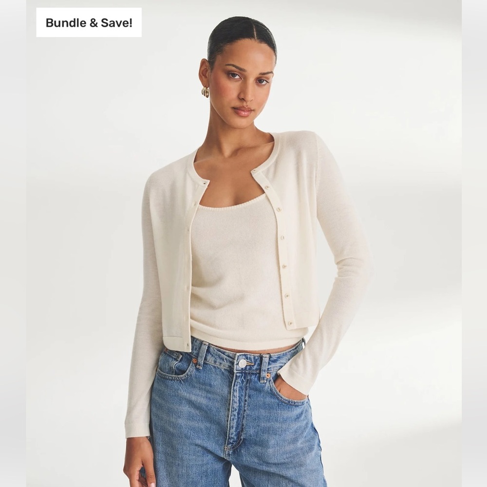 NAADAM Fancy Cashmere Cropped Cardigan White